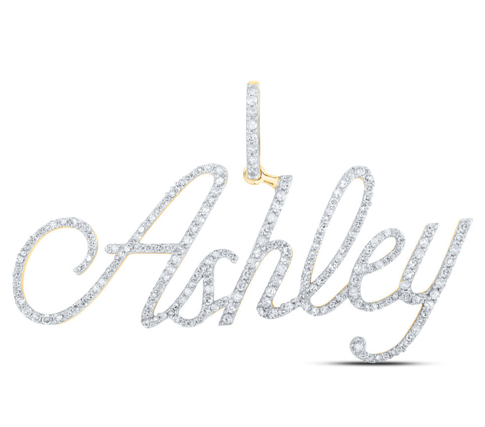 Custom 10K yellow gold Ashley pendant with round diamonds