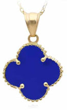 10k Yellow Gold Blue 10mm Van Clover Charm Necklace with 18-inch Twisted Chain