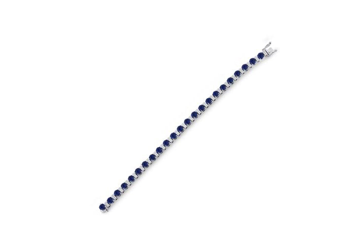 Elegant 14K White Gold Bracelet with Blue Sapphires and Diamonds.