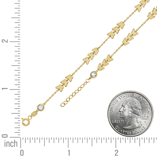 Close-up of 14kt Yellow Gold Butterfly Fashion Link Anklet 10 Inches