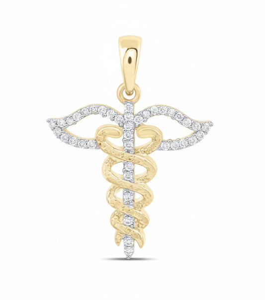Close-up of Caduceus symbol pendant in 10K gold