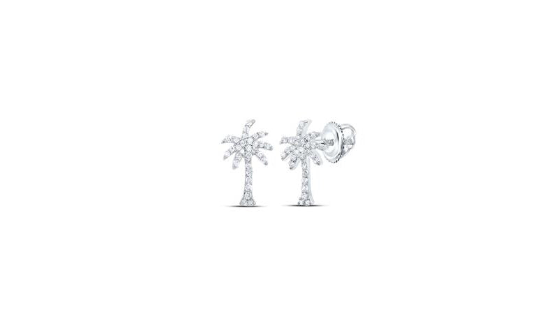 10k gold palm tree diamond stud earrings with 1/5 carat total diamond weight.