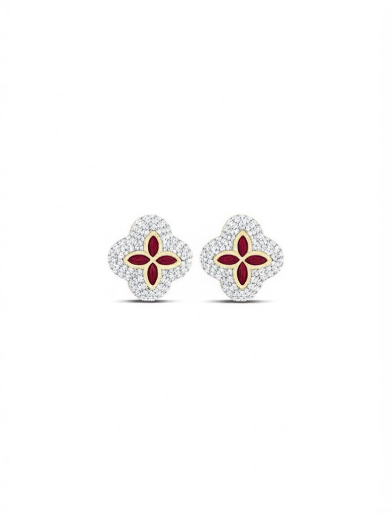 Clover Earrings with Ruby & Diamonds – 5/8 CTW in Gold