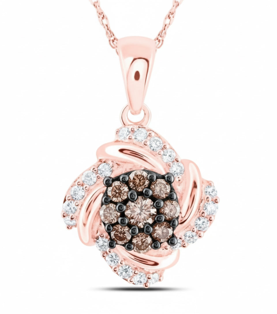 Cognac diamond necklace in rose gold with earthy tones