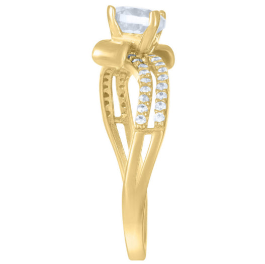 10K yellow gold bow ring with cubic zirconia stones