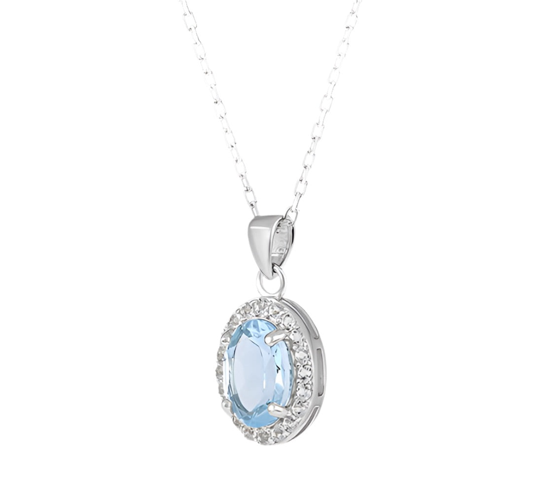 Sterling Silver Blue Topaz Charm Necklace – December Birthstone with 18” Box Chain