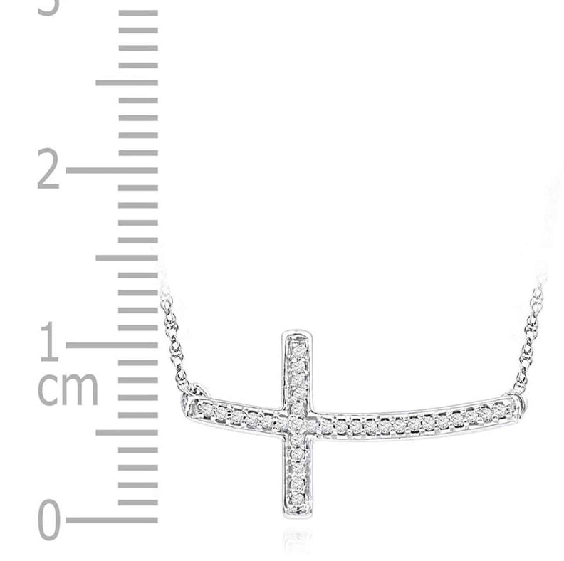 Sterling silver horizontal cross necklace with diamonds