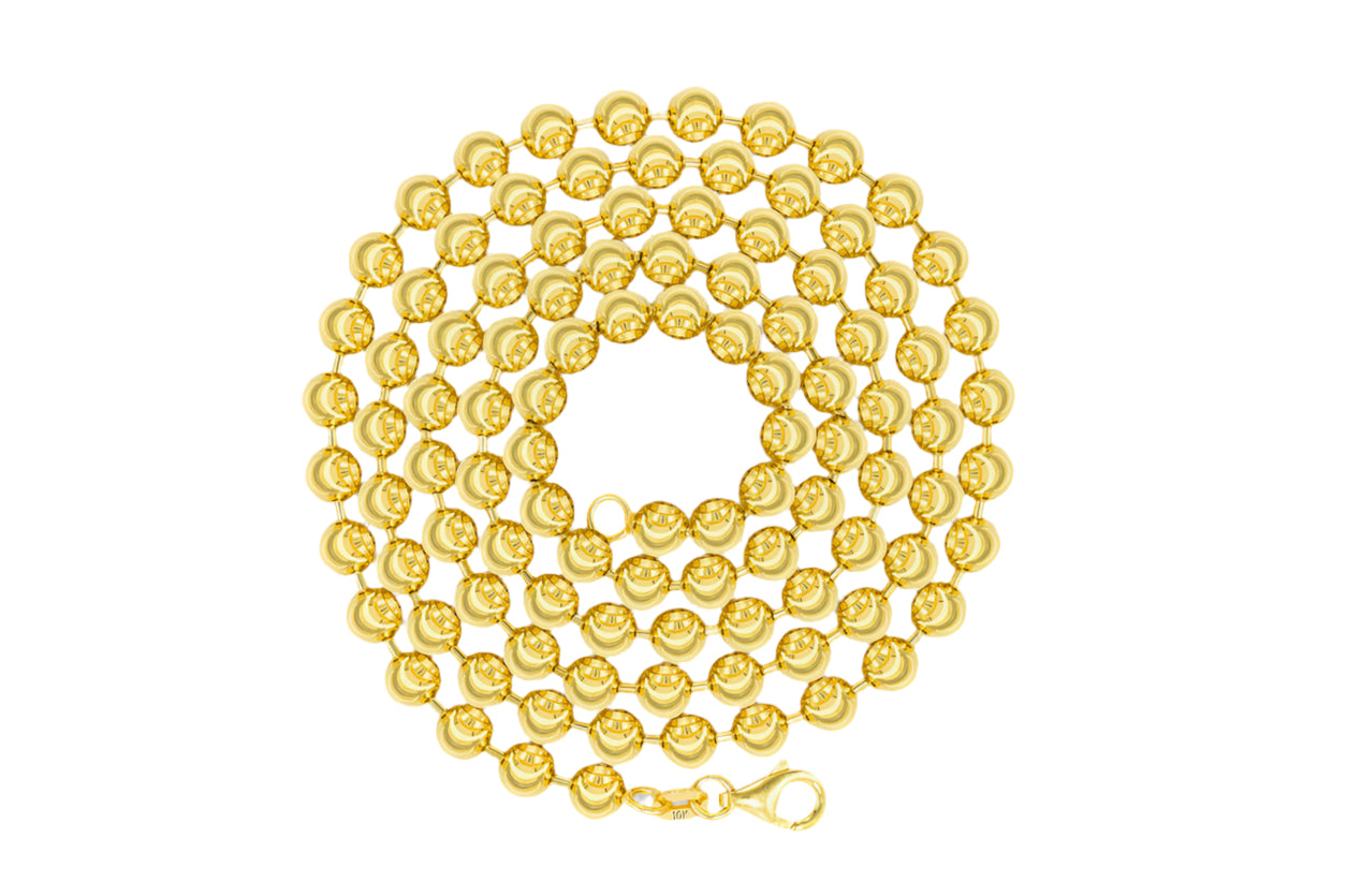 10k yellow gold 4mm moon cut chain with diamond cut finish on white background