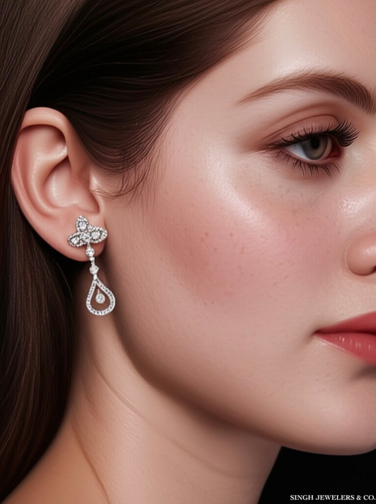 10K gold champagne diamond dangle earrings
