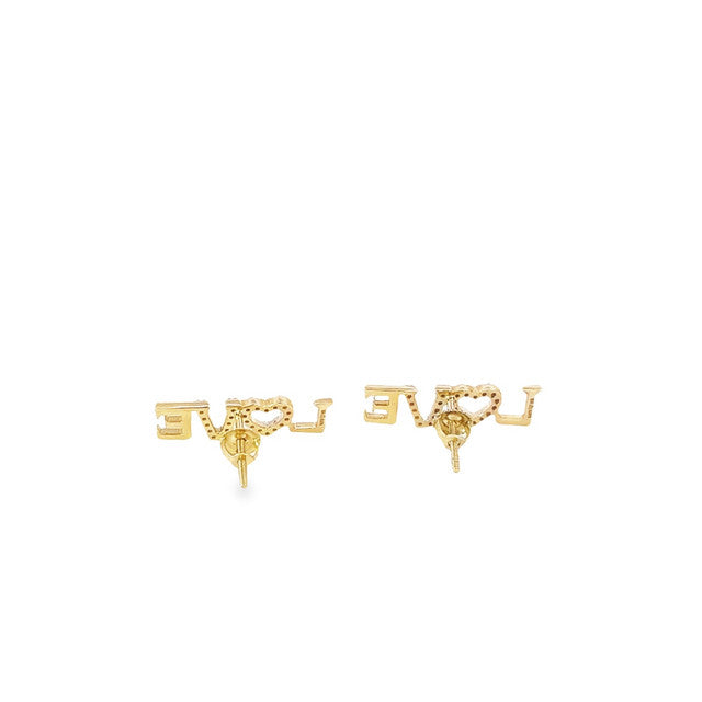 Love-inspired 10k yellow gold earrings with 1/13 carat of sparkling diamonds