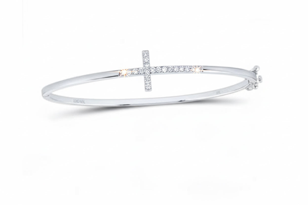 Gold sideways cross bangle bracelet with 1/5 carat natural diamonds