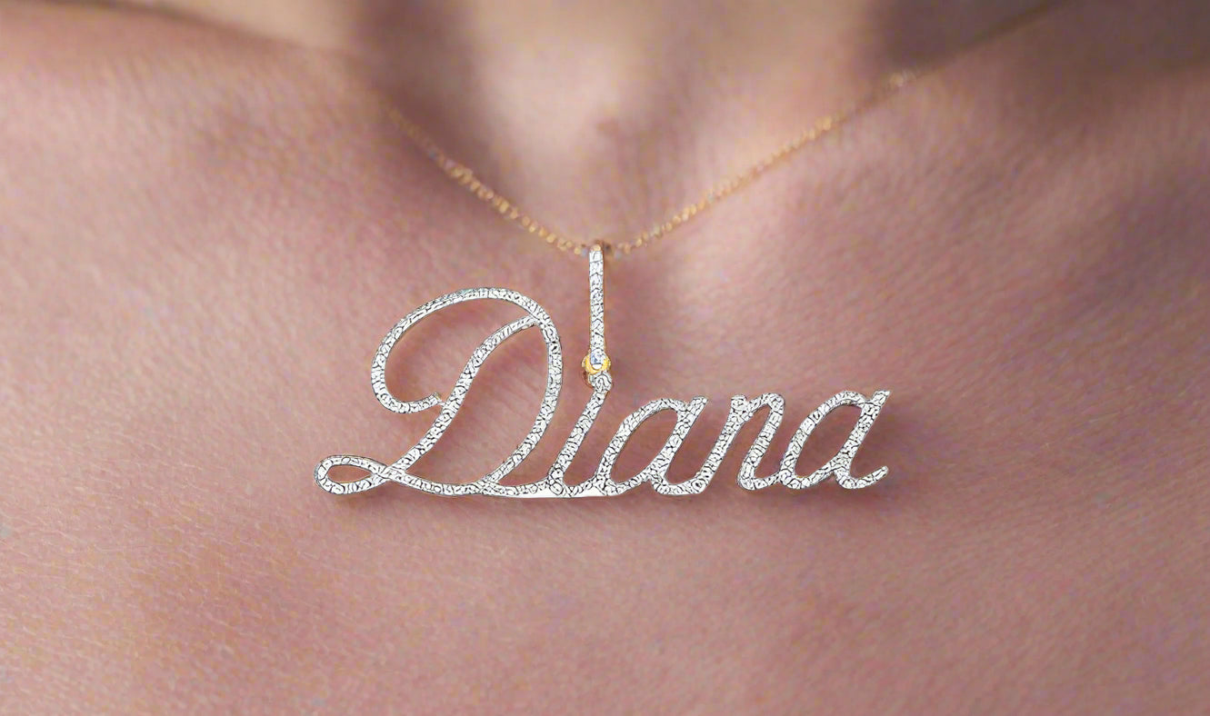 Diana custom name pendant in 10K yellow gold with 7/8 Cttw natural round diamonds