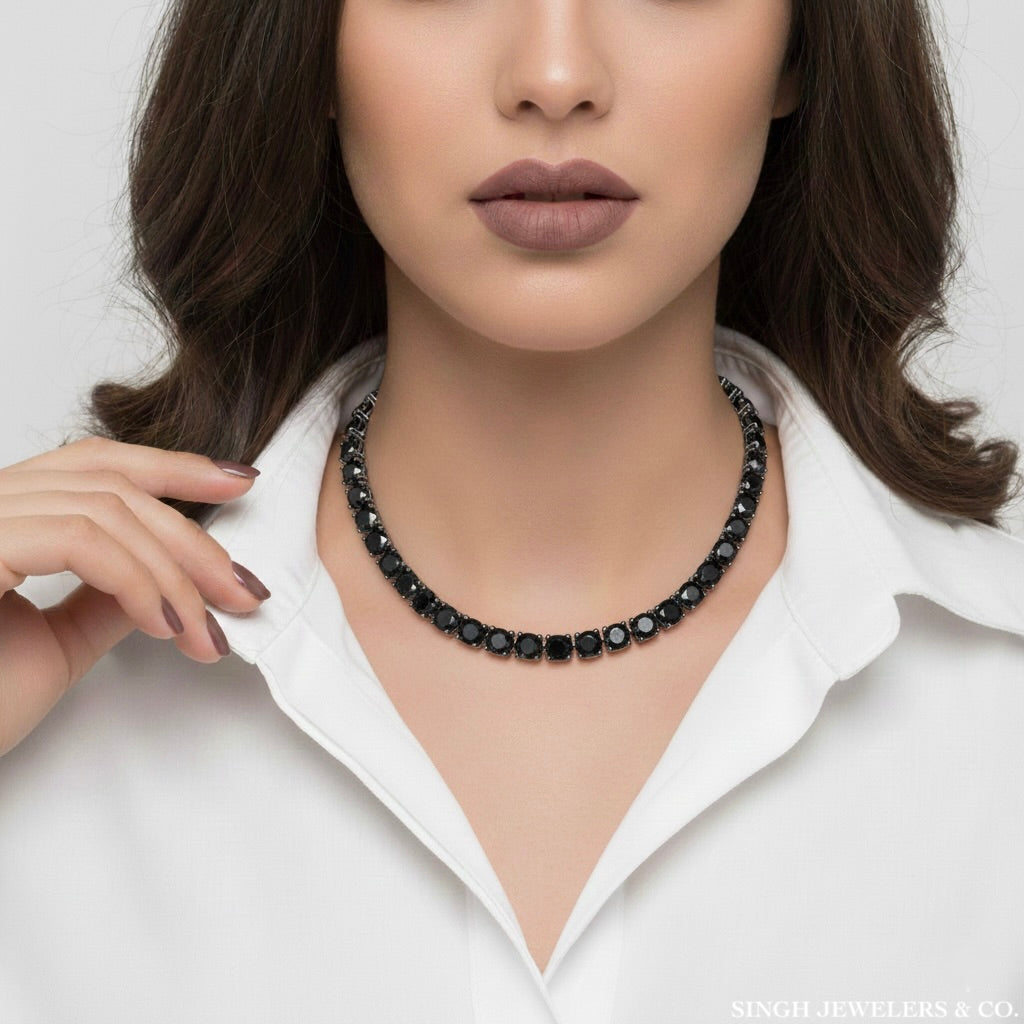 black stone tennis chain fashion jewelry