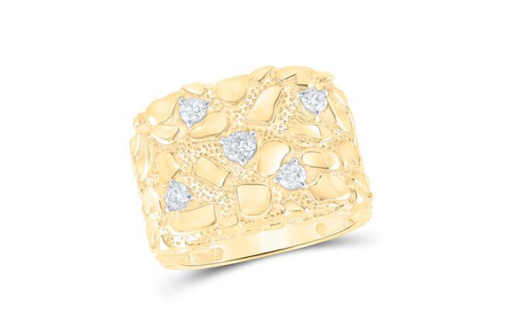 Men’s 10k yellow gold nugget ring with 5/8 CTTW diamonds, size 10