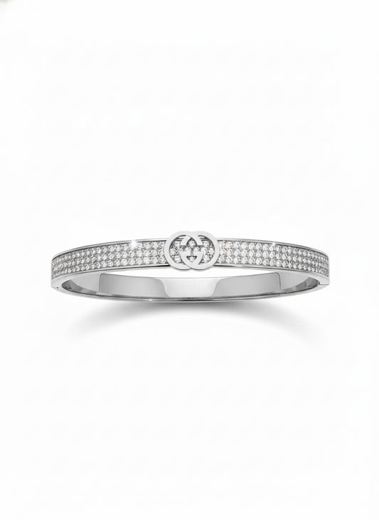 Gucci-inspired stainless steel bangle with white sapphires