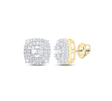 10K yellow gold cushion cut diamond earrings, front view