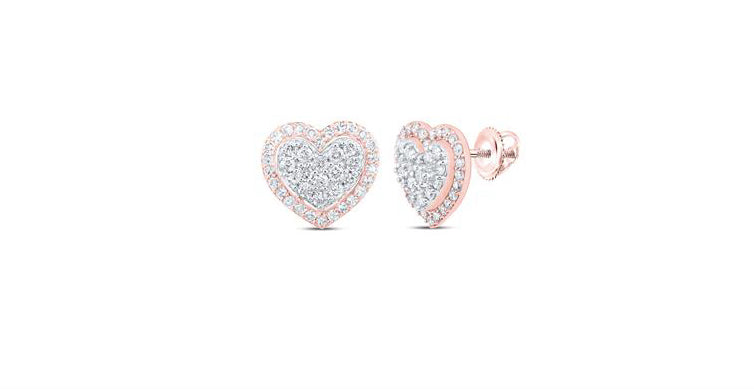 10K Halo Heart Diamond Stud Earrings 1/2 Cttw with Screw Back – Elegant and Secure