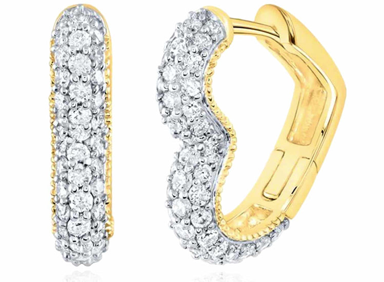 14k Yellow Gold Heart 3/4 Cttw Diamond Huggies Earrings 16mm