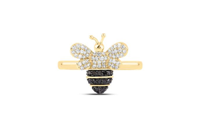 10K gold honey bee ring with black diamonds