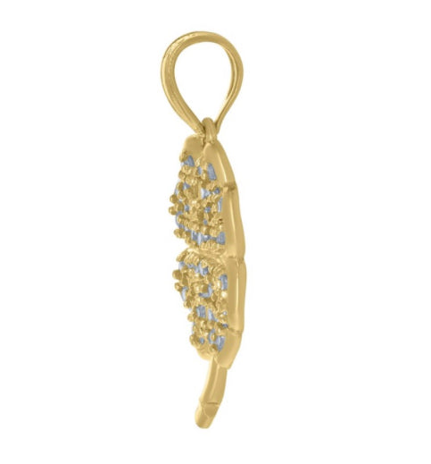 10kt Yellow Gold Clover Good Luck Charm Pendant with CZ Stones – 4 Leaf Clover Design, 21mm Height, 12.16mm Width