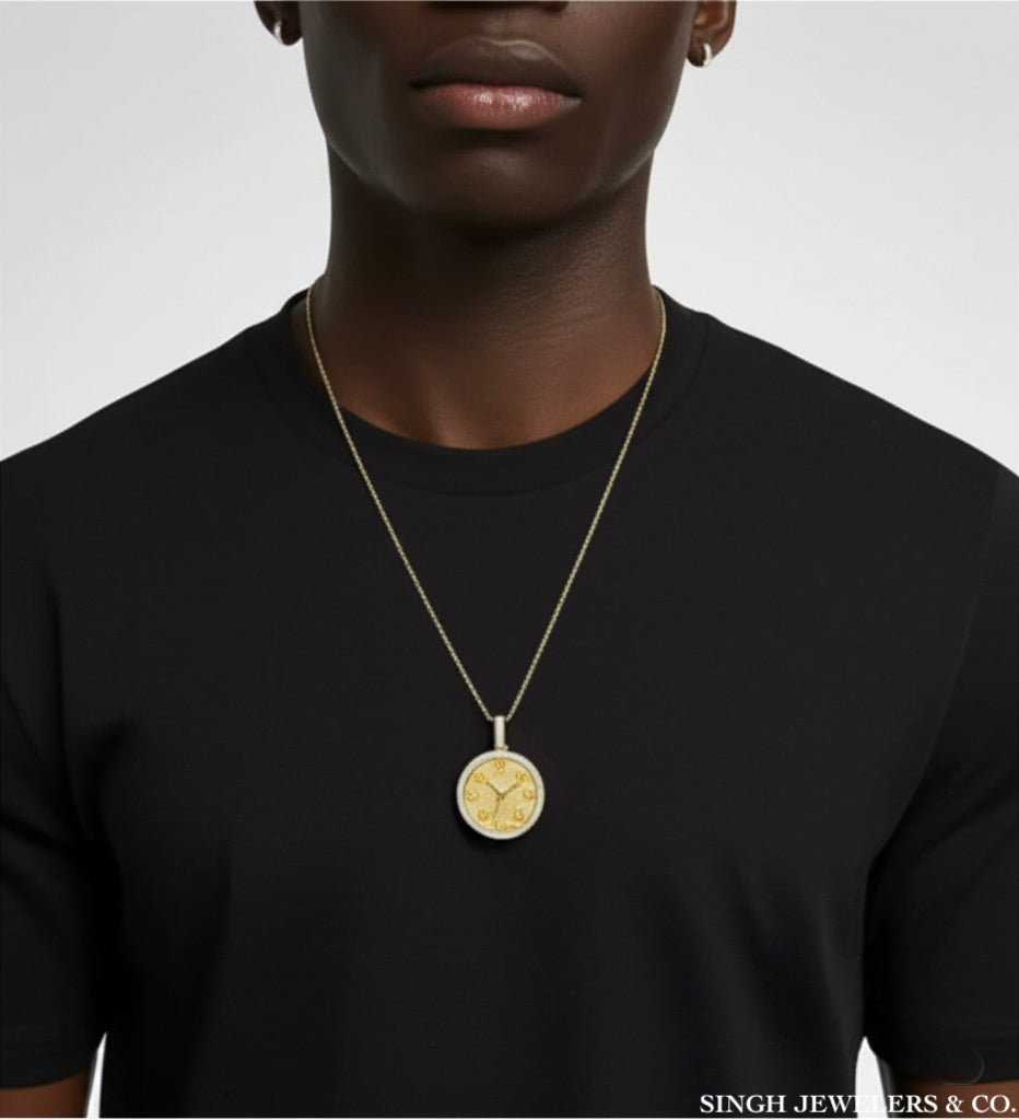 Men’s pocket watch charm with 7/8 CTW diamonds in 10K yellow gold