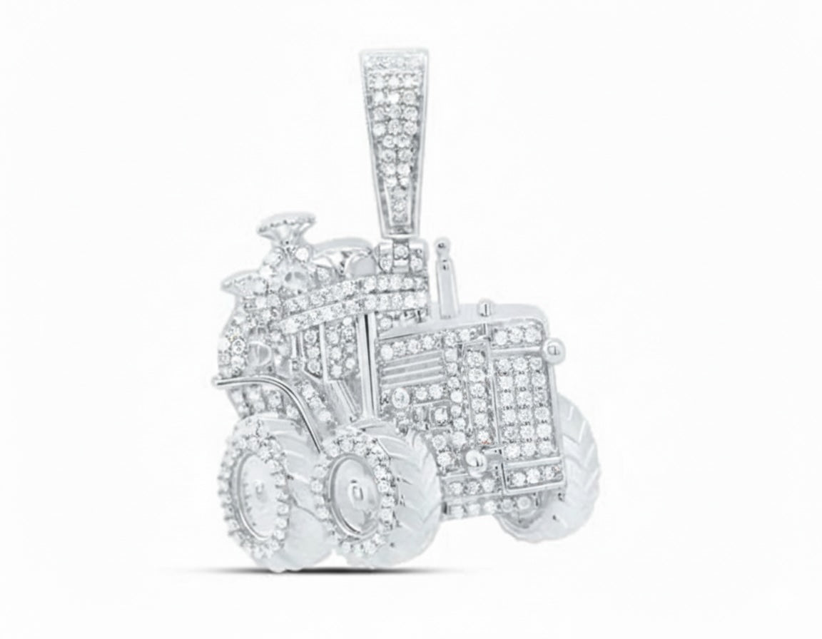 Iced-out truck pendant in silver with natural diamonds
