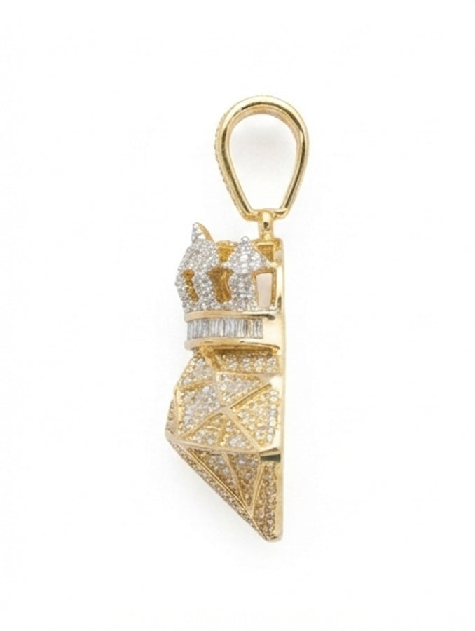 Elegant 10K gold diamond pendant shaped like a crown design