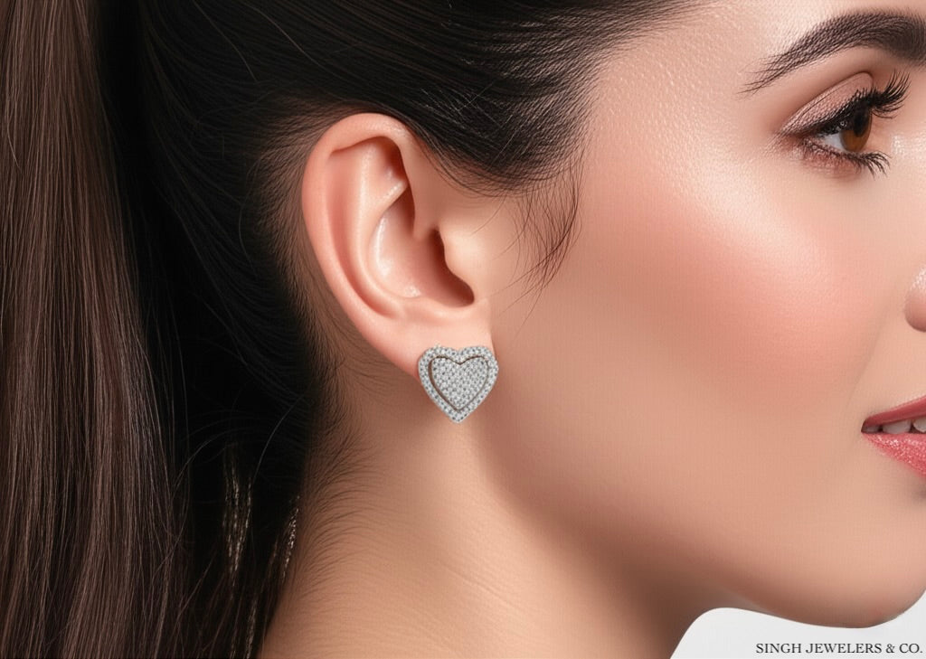 Sterling Silver Moissanite Heart Halo Earrings – 0.82 CT