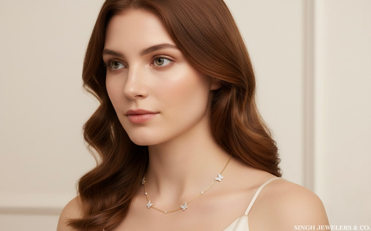 "1/2 CTW natural diamond butterfly necklace in 14K yellow gold, 18-inch chain, elegant and symbolic design for gifts or special occasions"