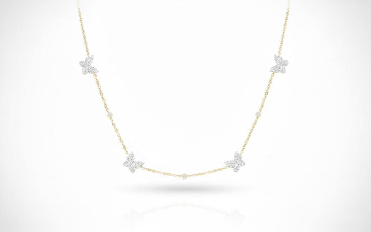 "1/2 CTW natural diamond butterfly necklace in 14K yellow gold, 18-inch chain, elegant and symbolic design for gifts or special occasions"