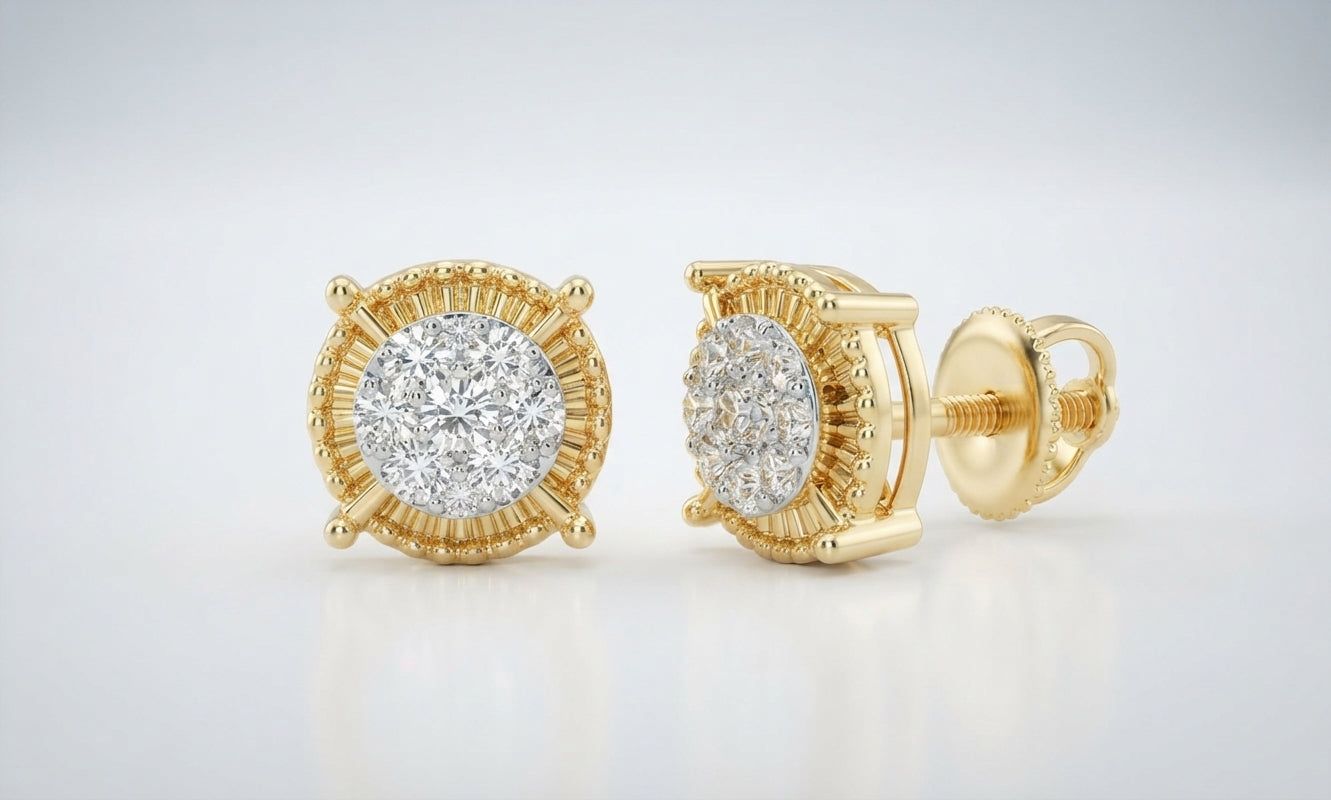 10K yellow gold natural diamond earrings close-up