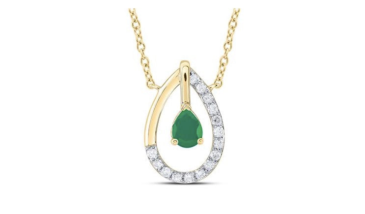 14K Yellow Gold Round Emerald Charm with 4x3mm Natural Emerald and 1/12 Cttw Diamond Accents