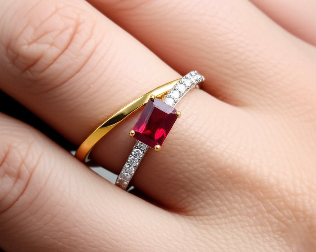 1/3 CTW diamond emerald-cut natural gemstone ring in 14k yellow gold