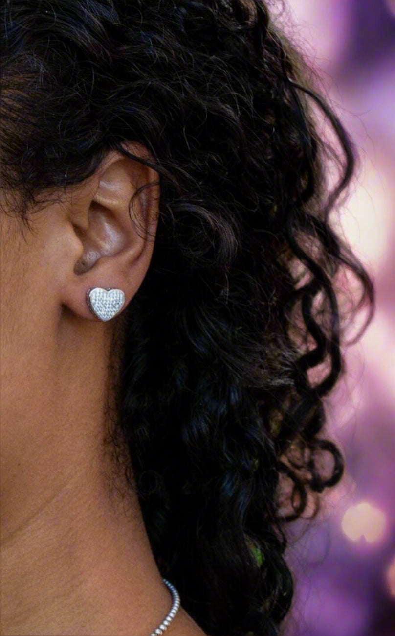 Sterling silver earrings with pave diamonds on model