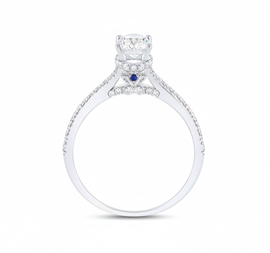 oval solitaire engagement ring in white gold - side angle