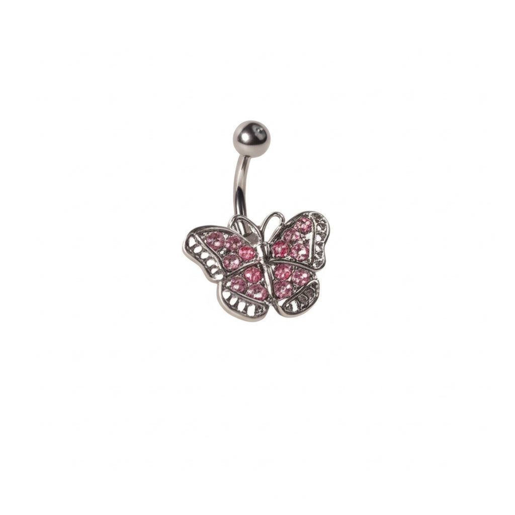 pink butterfly belly button ring made from 316L surgical steel