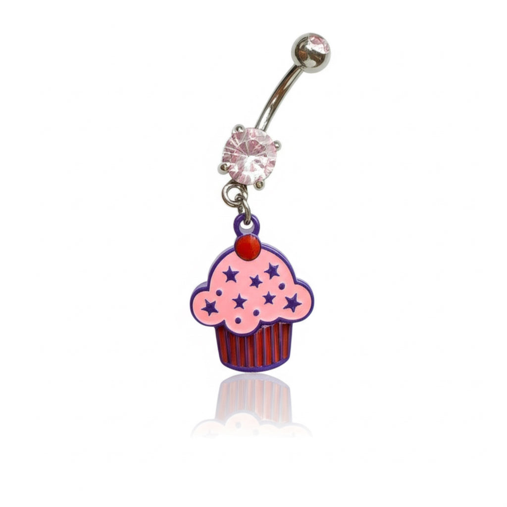 14G Pink Cupcake Belly Button Ring β Surgical Stainless Steel Navel Jewelry