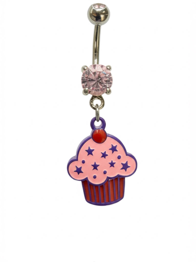 14G Pink Cupcake Belly Button Ring β Surgical Stainless Steel Navel Jewelry