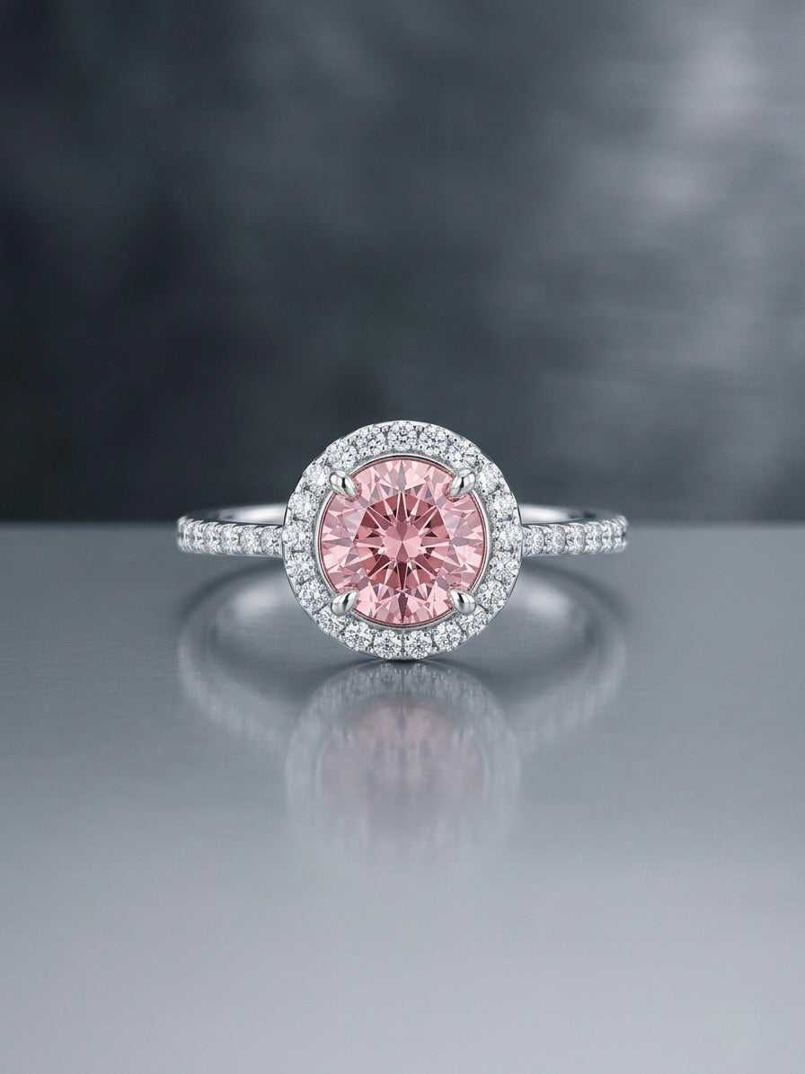 Women’s pink moissanite silver fashion ring