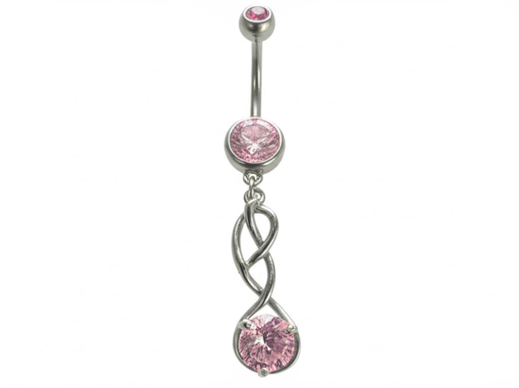 pink spiral 14G belly button ring made of 316L surgical steel