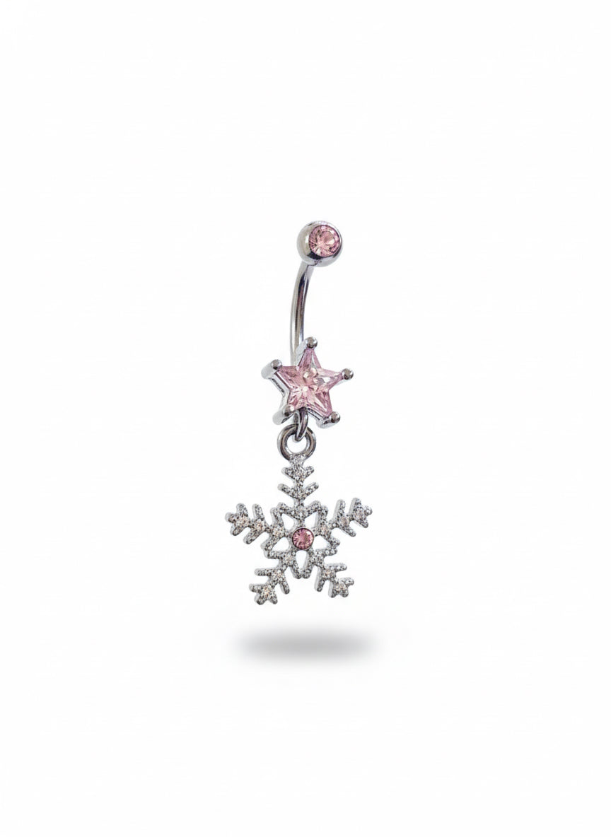 Stainless steel pink star snowflake 14G belly button ring
