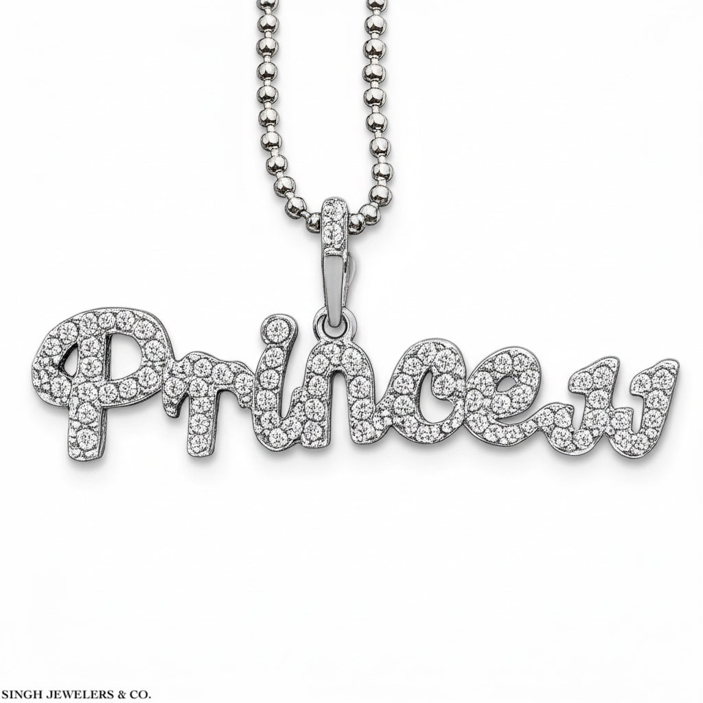 Sterling silver princess cut moissanite necklace with 20-inch moon cut chain