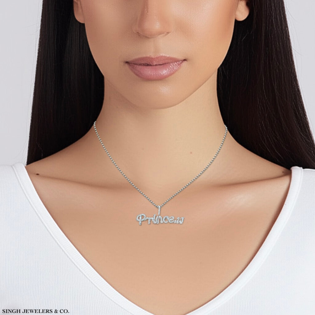 Sterling silver princess cut moissanite necklace with 20-inch moon cut chain