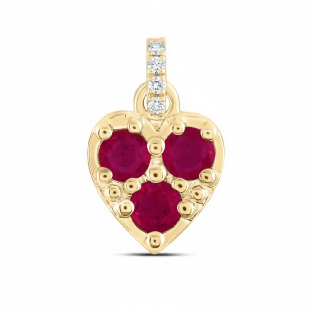 Ruby & Diamond Heart Pendant – 14K Yellow Gold