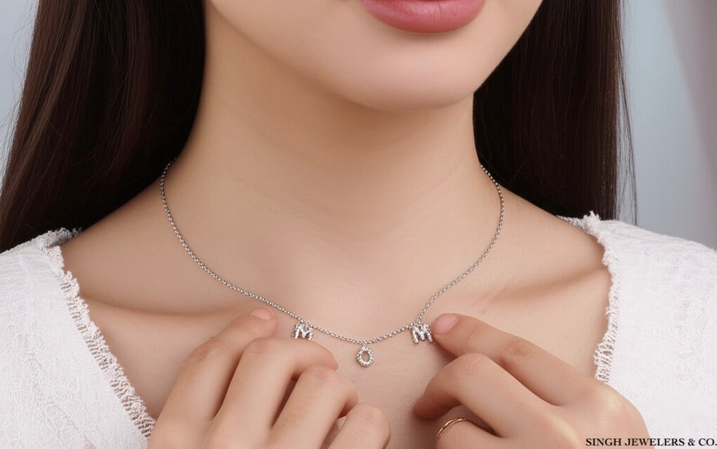 Sterling silver mom necklace with 1/10 carat natural diamond on 18-inch chain