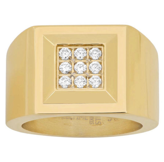 Men’s yellow-tone stainless steel ring with CZ cluster