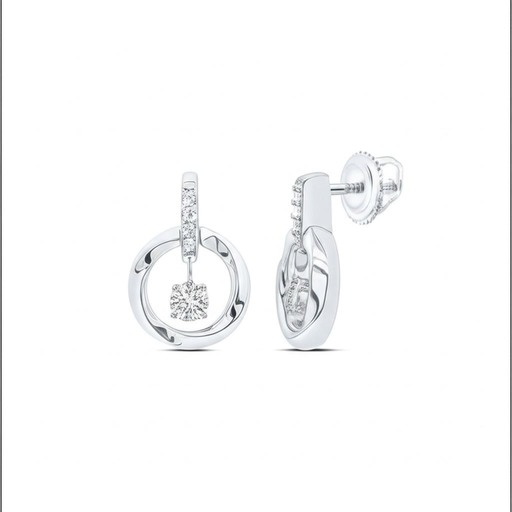 Sterling silver 1/10 CTW natural diamond round stud earrings, front view