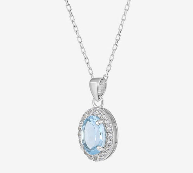 Sterling Silver Blue Topaz Charm Necklace – December Birthstone with 18” Box Chain
