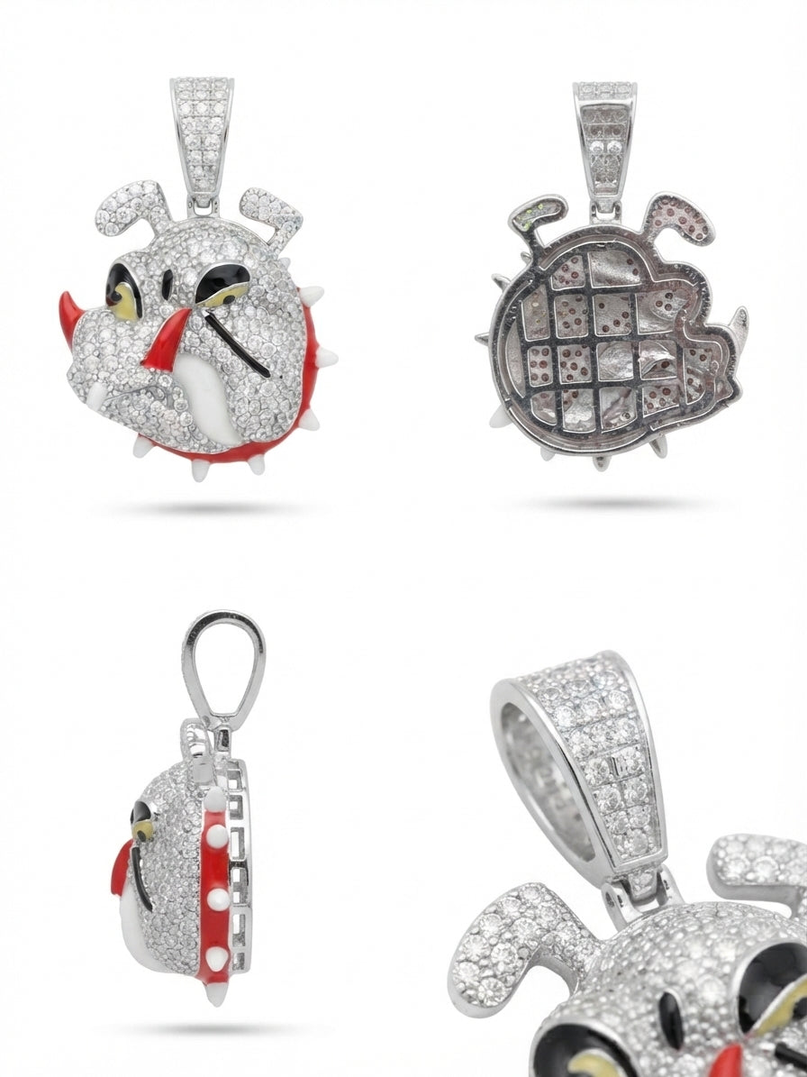 sterling silver bulldog face charm pendant with CZ stones dog charm jewelry of different angles