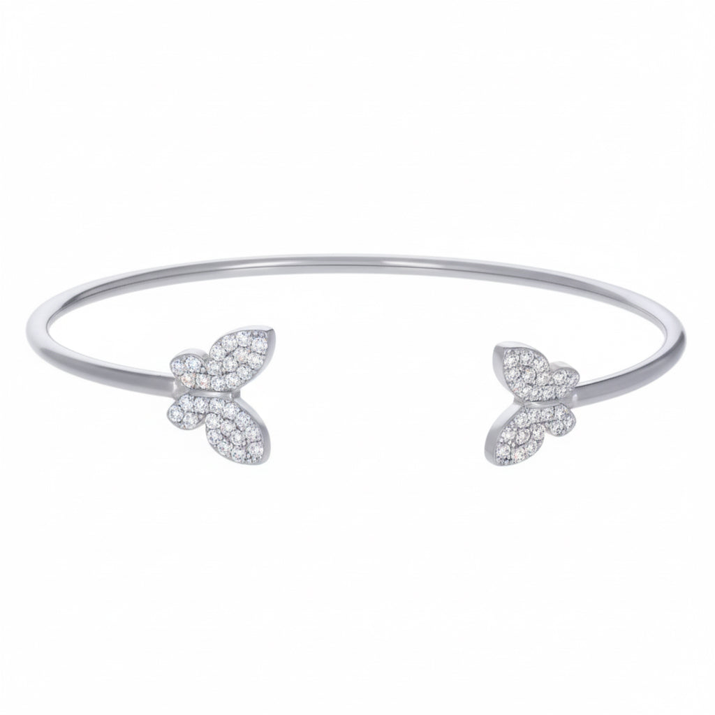 925 sterling silver butterfly cuff bangle with cubic zirconia stones for women
